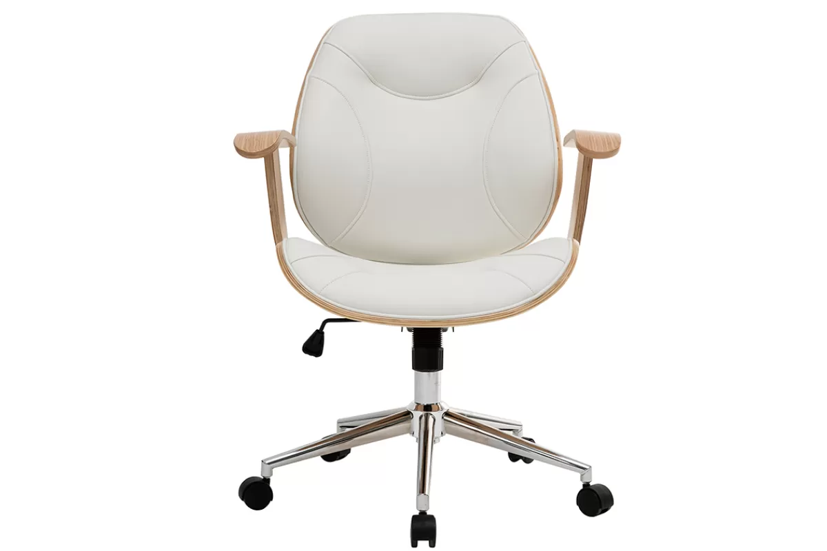 Miliboo Silla De Oficina-Silla de escritorio moderna blanca y madera clara YORKE