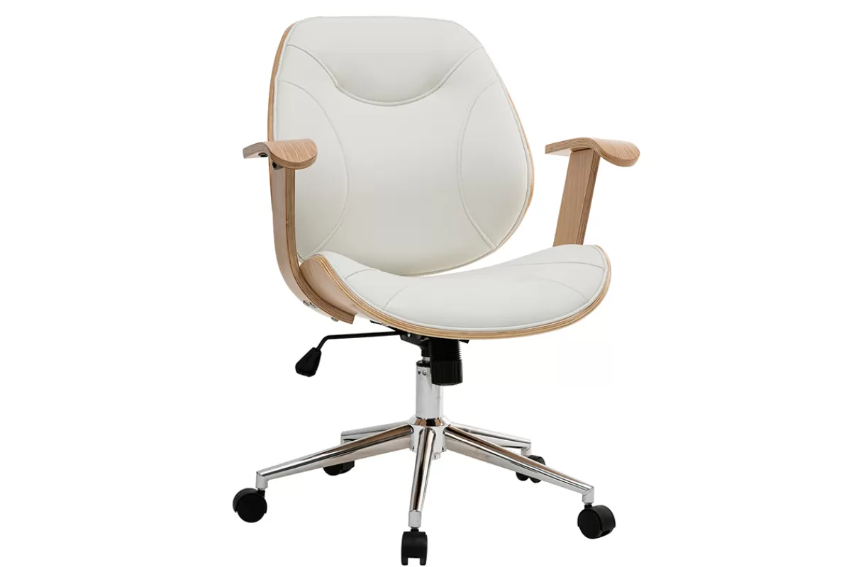 Miliboo Silla De Oficina-Silla de escritorio moderna blanca y madera clara YORKE