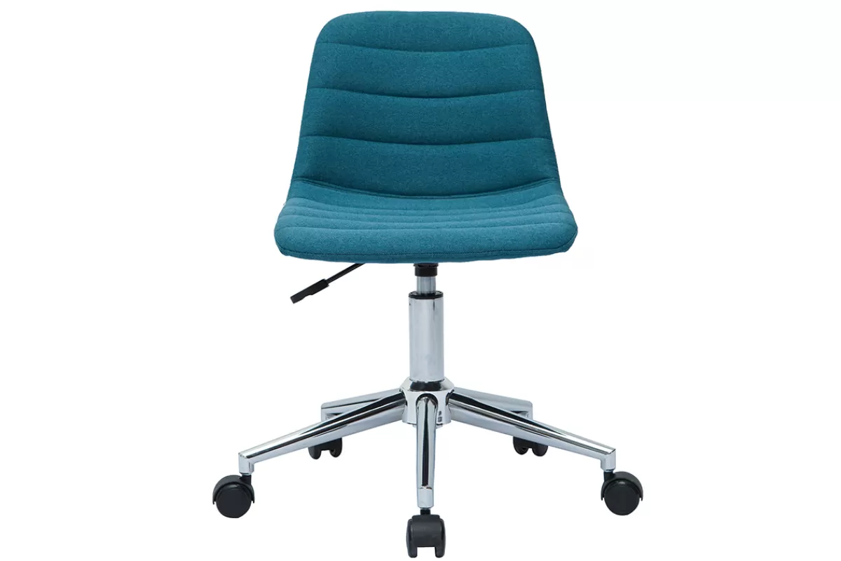 Miliboo Silla De Oficina | Sillón De Oficina A Precios Bajos-Silla de escritorio moderna de tejido azul petróleo y acero cromado SAURY