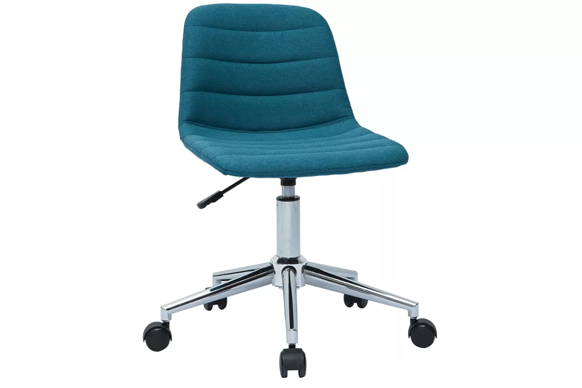 Miliboo Silla De Oficina | Sillón De Oficina A Precios Bajos-Silla de escritorio moderna de tejido azul petróleo y acero cromado SAURY