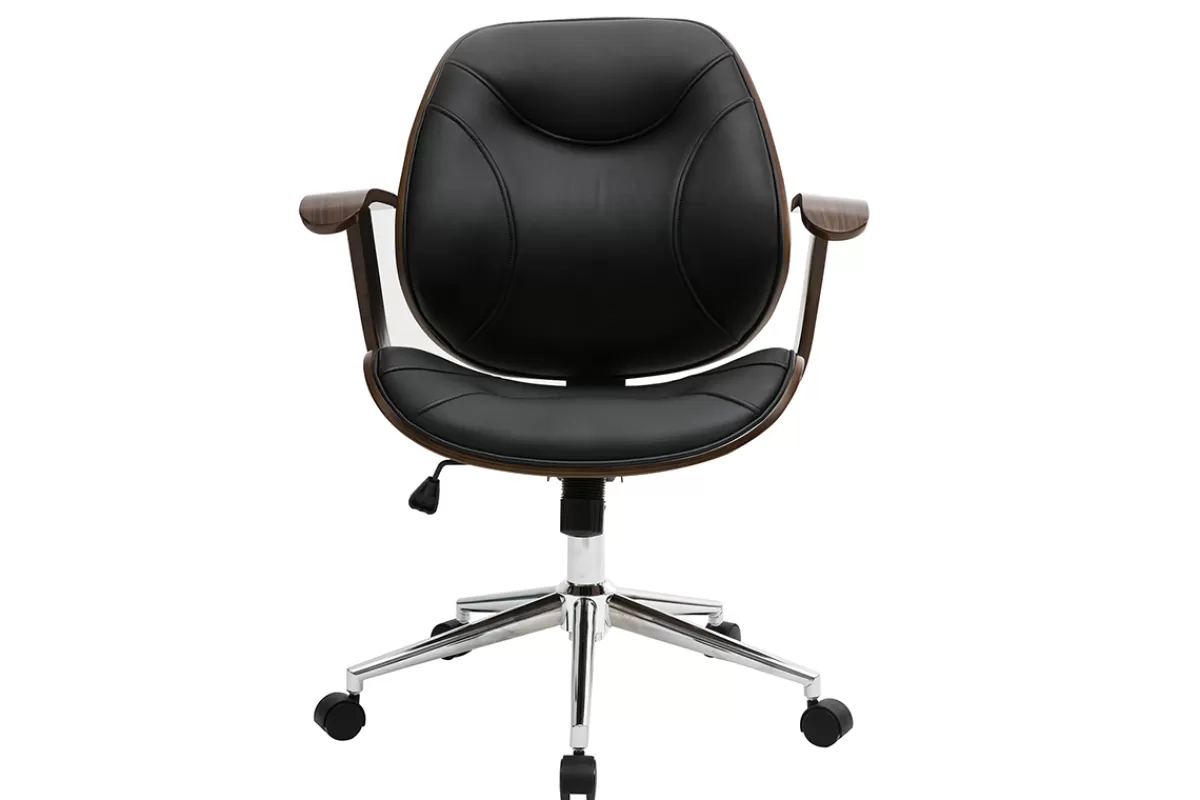 Miliboo Silla De Oficina-Silla de escritorio moderna negro y madera oscura YORKE