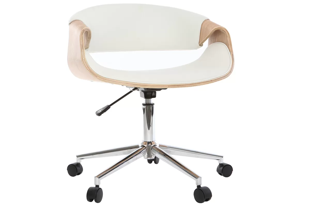 Miliboo Silla De Oficina-Silla de escritorio moderna polipiel blanca/madera clara ARAMIS