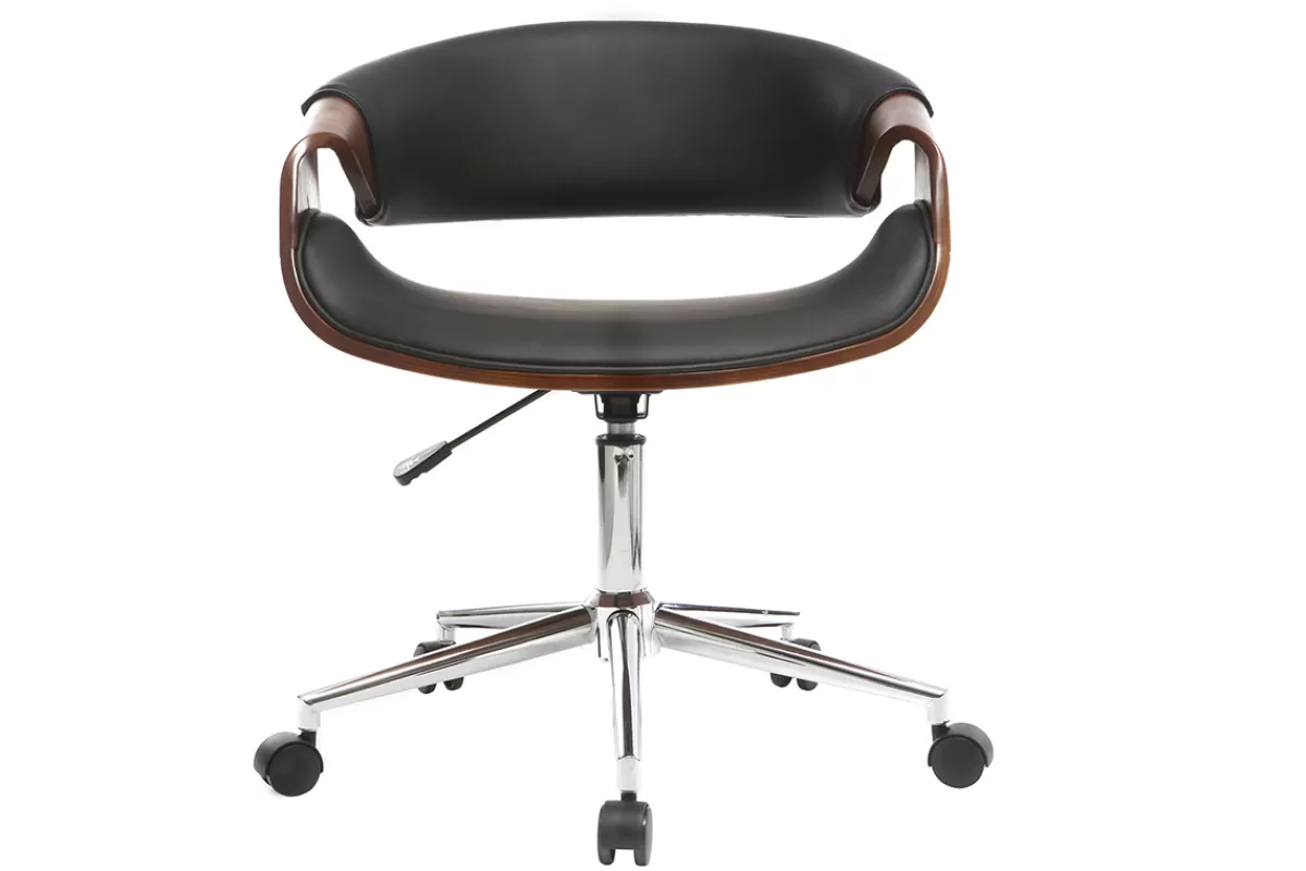 Miliboo Silla De Oficina | Sillón De Oficina A Precios Bajos-Silla de escritorio moderna polipiel negro y nogal ARAMIS