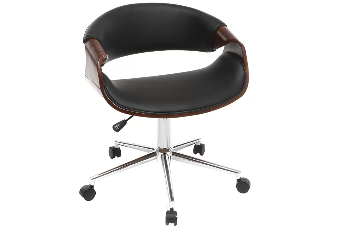Miliboo Silla De Oficina | Sillón De Oficina A Precios Bajos-Silla de escritorio moderna polipiel negro y nogal ARAMIS