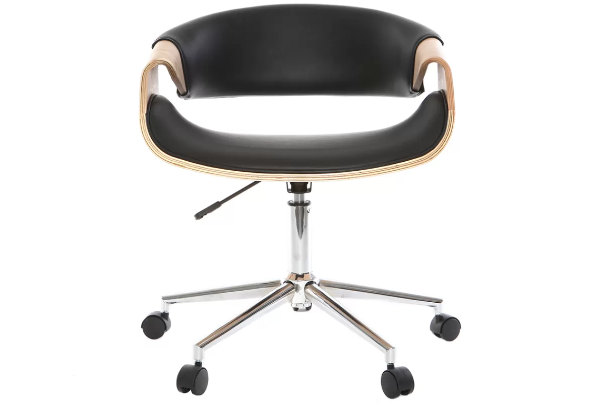 Miliboo Silla De Oficina | Sillón De Oficina A Precios Bajos-Silla de escritorio moderna polipiel negro/madera clara ARAMIS