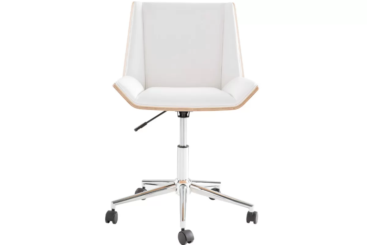 Miliboo Silla De Oficina-Silla de escritorio moderna PU blanca y madera clara MELKIOR