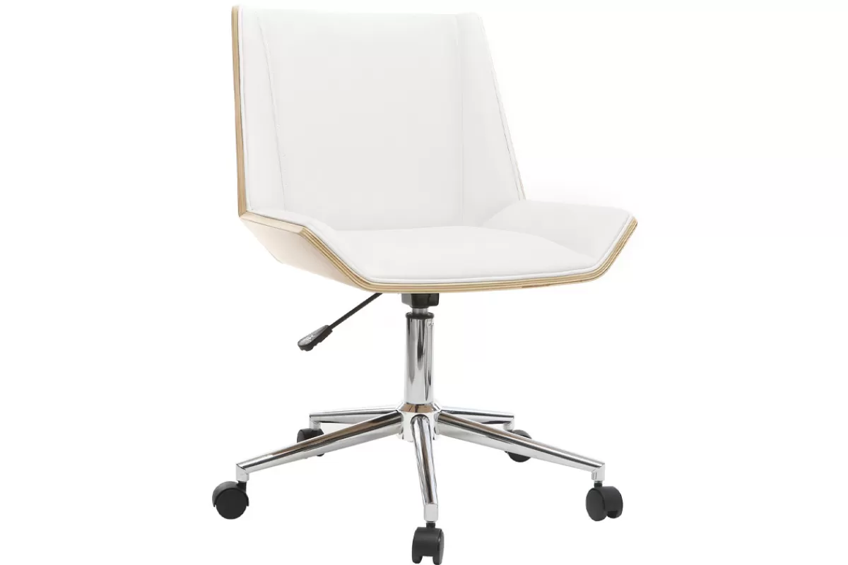 Miliboo Silla De Oficina-Silla de escritorio moderna PU blanca y madera clara MELKIOR