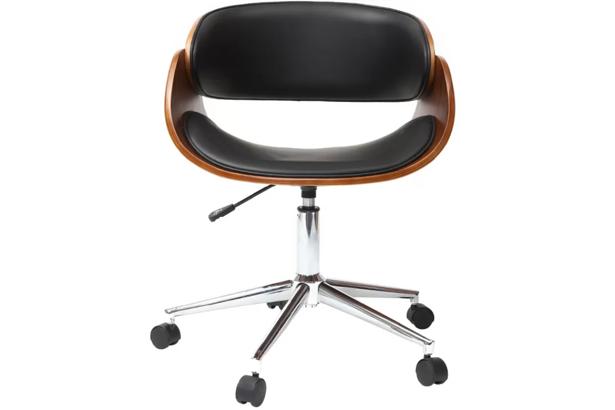 Miliboo Silla De Oficina | Sillón De Oficina A Precios Bajos-Silla de escritorio nogal y negro con ruedas BENT