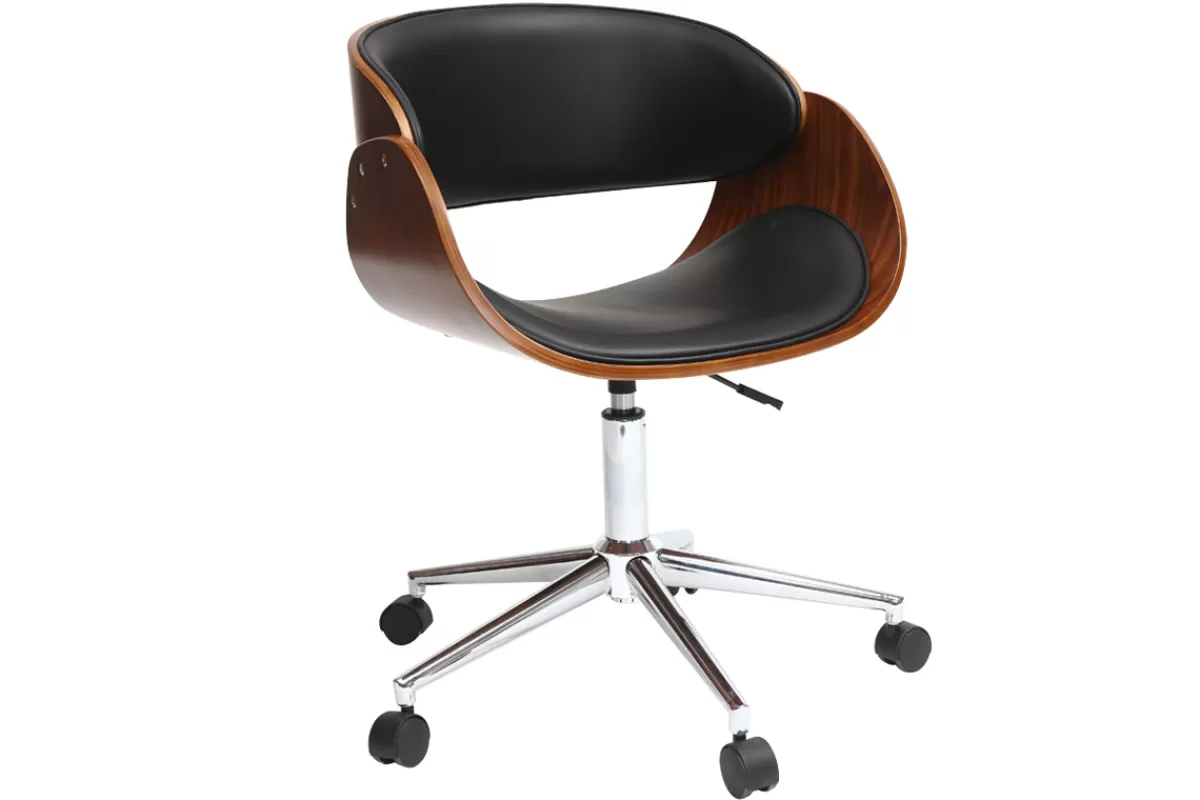 Miliboo Silla De Oficina | Sillón De Oficina A Precios Bajos-Silla de escritorio nogal y negro con ruedas BENT
