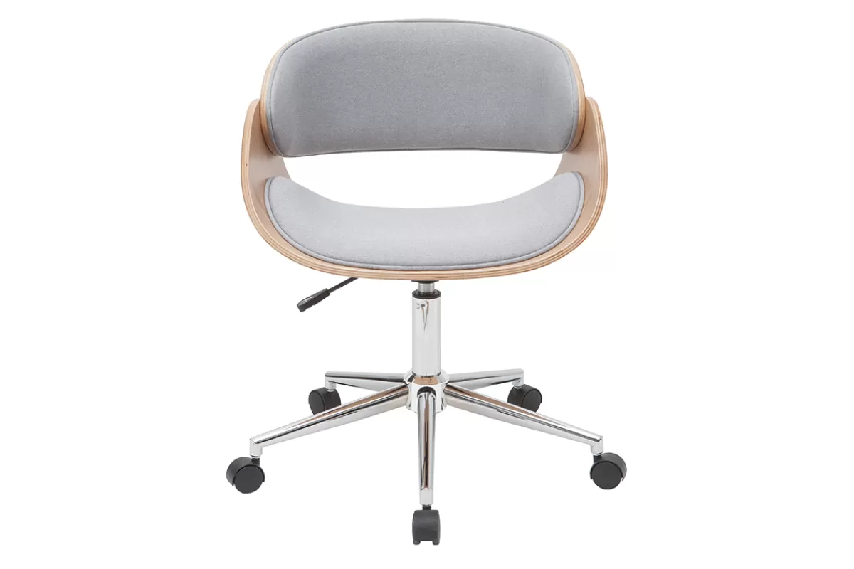 Miliboo Silla De Oficina | Sillón De Oficina A Precios Bajos-Silla de escritorio tejido gris claro y madera clara con ruedas BENT