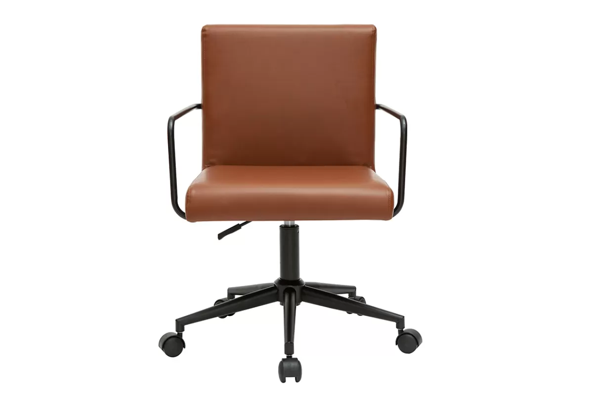 Miliboo Silla De Oficina | Sillón De Oficina A Precios Bajos-Silla de escritorio vintage de poliuretano marrón y metal negro FLOKI