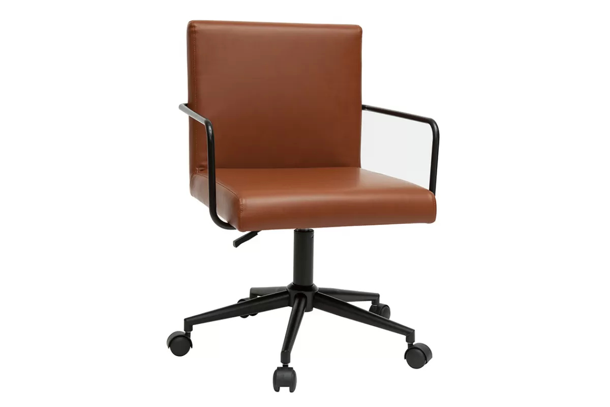 Miliboo Silla De Oficina | Sillón De Oficina A Precios Bajos-Silla de escritorio vintage de poliuretano marrón y metal negro FLOKI