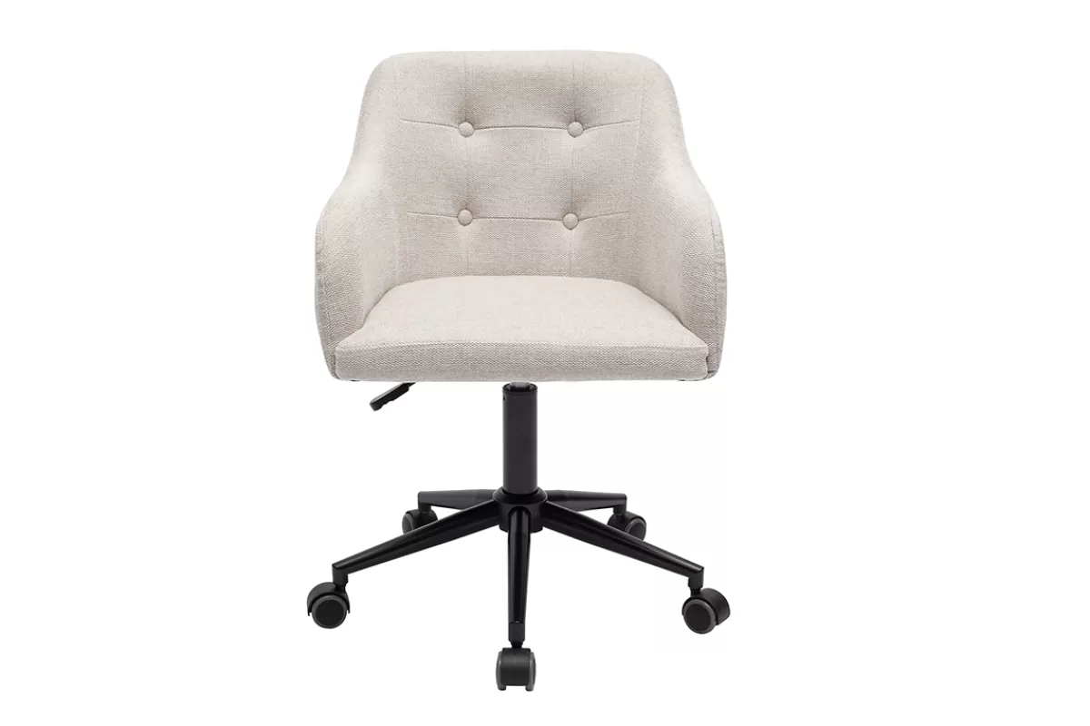 Miliboo Silla De Oficina | Sillón De Oficina A Precios Bajos-Silla de oficina acolchada con ruedas de tela de terciopelo texturizado beige y metal negro BALTIK