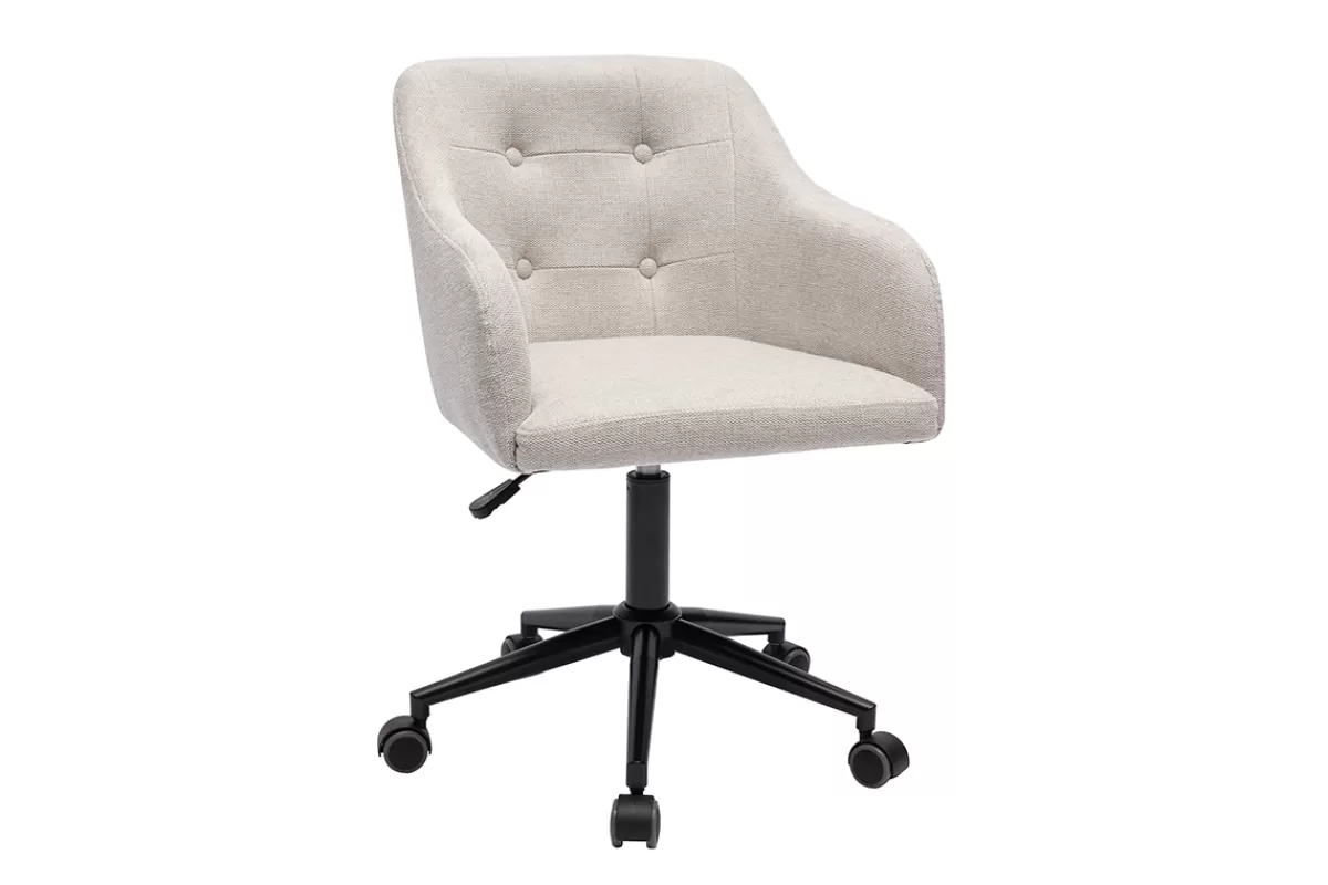 Miliboo Silla De Oficina | Sillón De Oficina A Precios Bajos-Silla de oficina acolchada con ruedas de tela de terciopelo texturizado beige y metal negro BALTIK