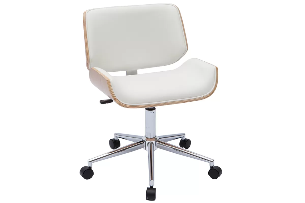 Miliboo Silla De Oficina | Sillón De Oficina A Precios Bajos-Silla de oficina blanca con madera clara RUBBENS