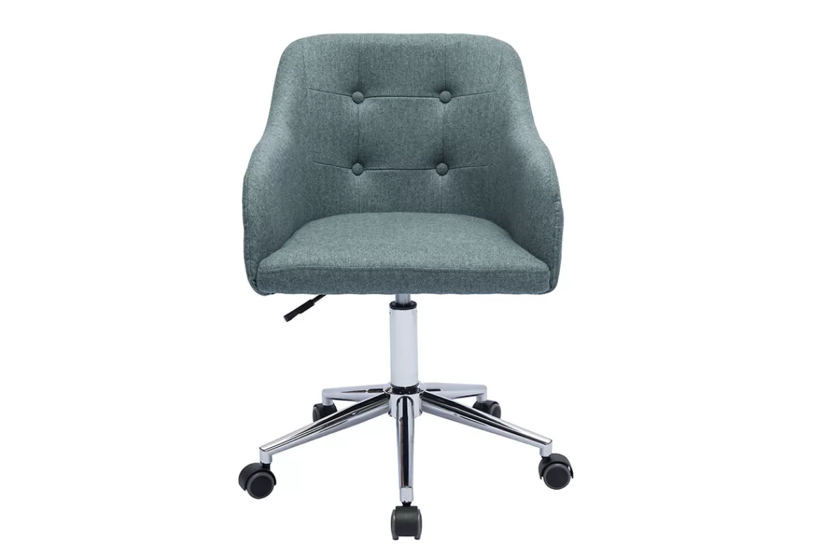 Miliboo Silla De Oficina | Sillón De Oficina A Precios Bajos-Silla de oficina capitoné con ruedas de tela efecto terciopelo texturizado verde gris y metal cromado BALTIK