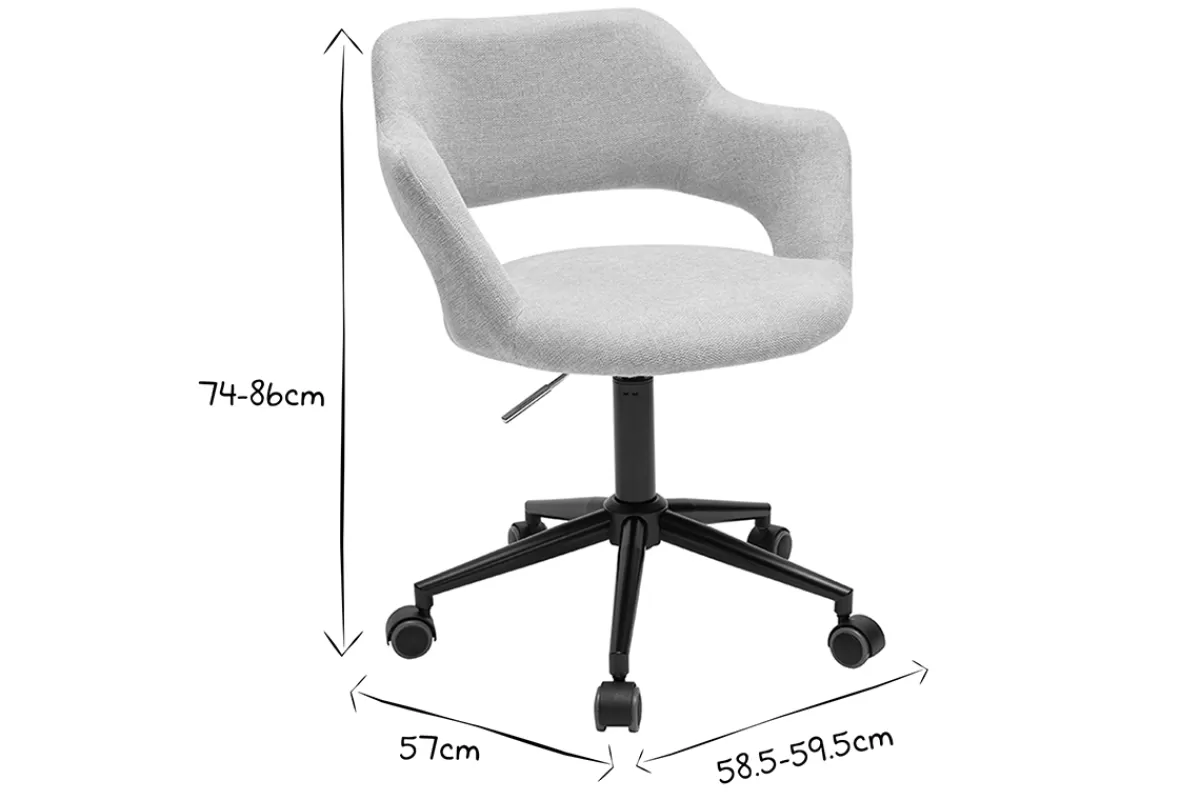 Miliboo Sillas Modernas | Silla De Oficina-Silla de oficina con ruedas de diseño en tela de terciopelo beige y metal negro JESSY