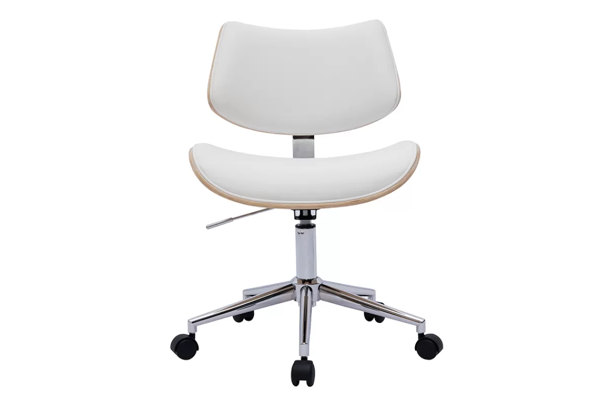Miliboo Silla De Oficina | Sillón De Oficina A Precios Bajos-Silla de oficina de diseño con ruedas de color blanco, roble claro y metal MALMO