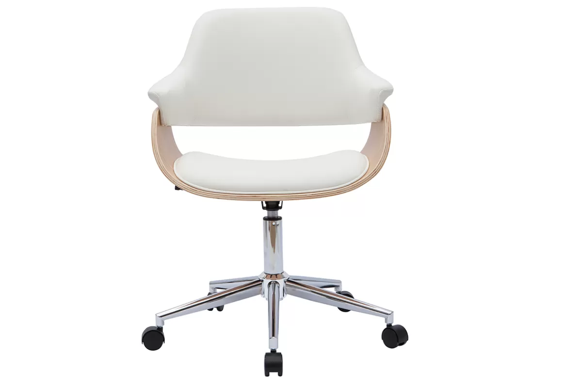 Miliboo Silla De Oficina-Silla de oficina moderna blanca y madera clara HANSEN