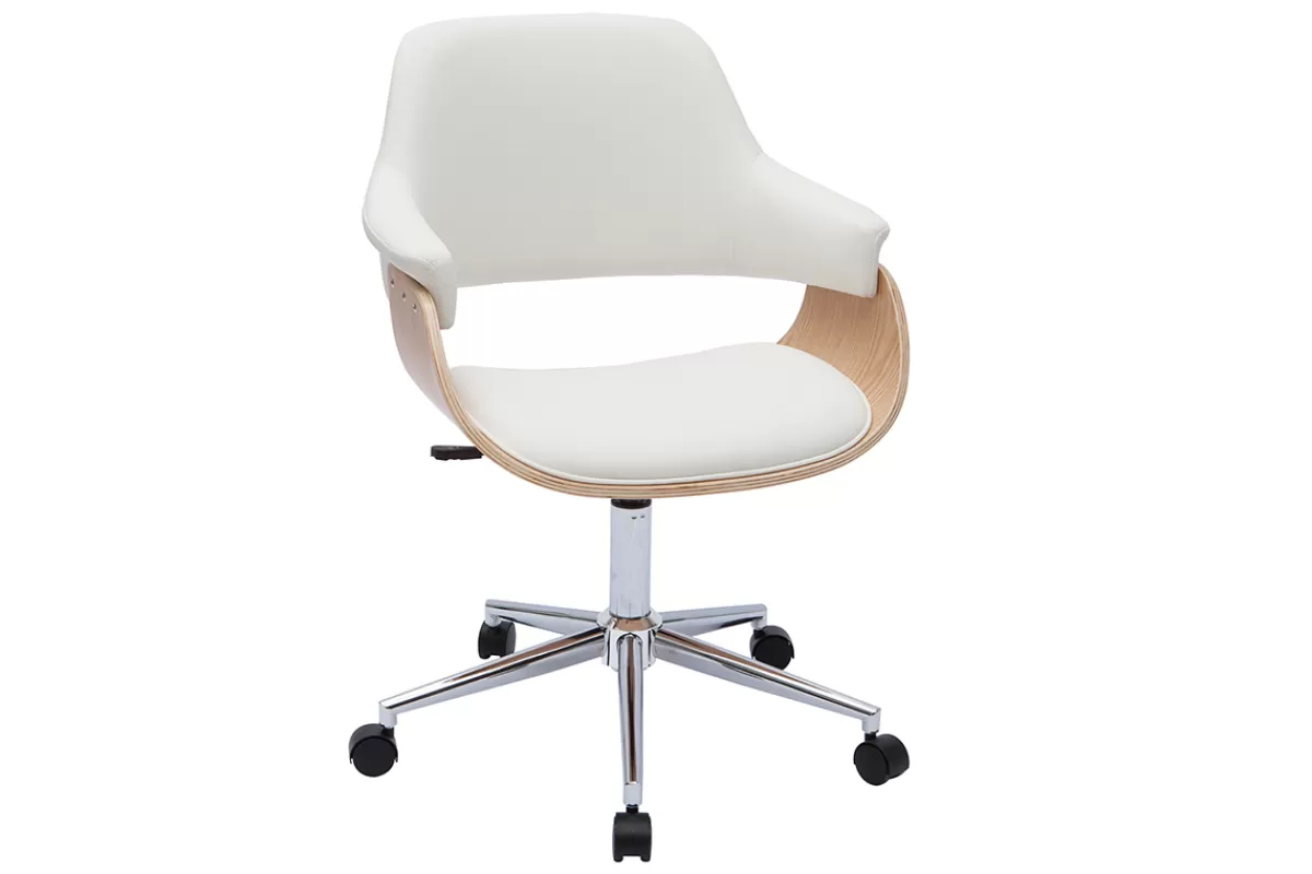 Miliboo Silla De Oficina-Silla de oficina moderna blanca y madera clara HANSEN
