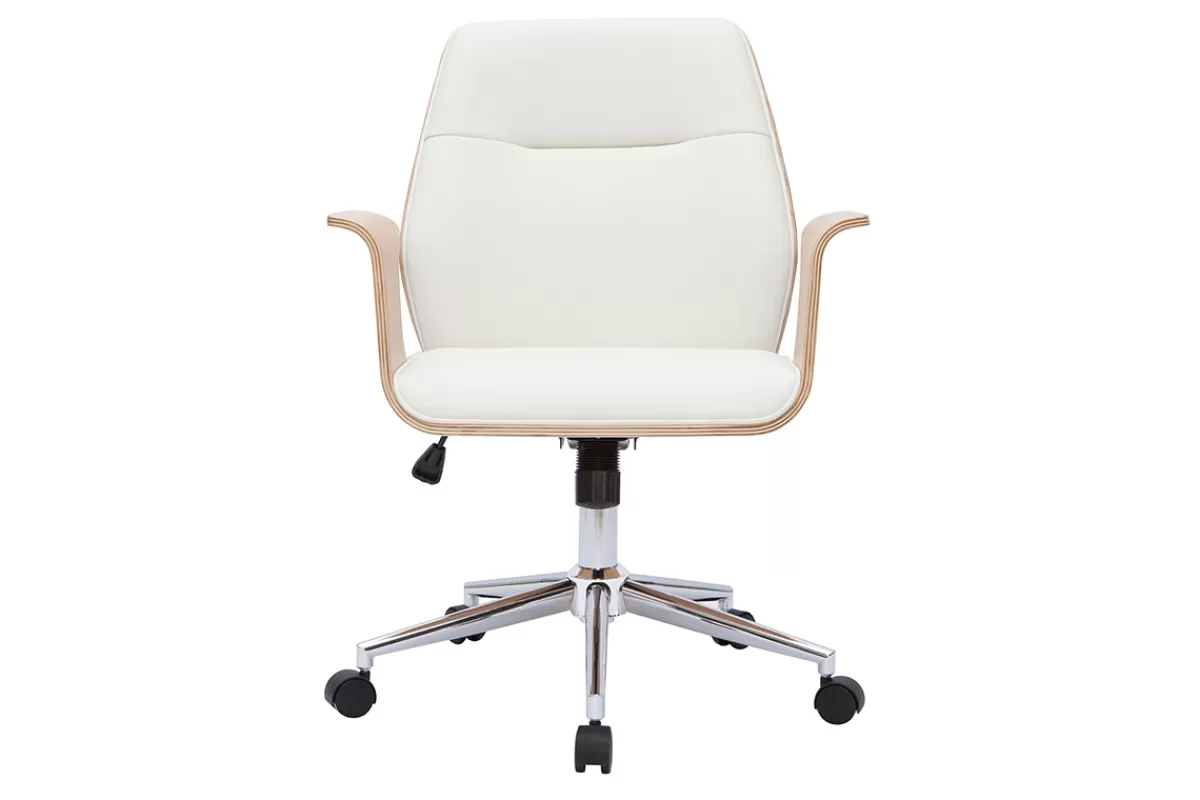 Miliboo Silla De Oficina-Silla de oficina moderna blanco y madera clara RUFIN