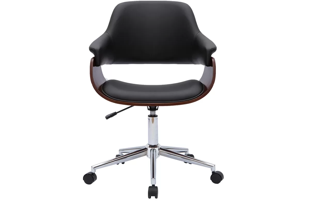 Miliboo Silla De Oficina | Sillón De Oficina A Precios Bajos-Silla de oficina moderna negra con madera oscura HANSEN
