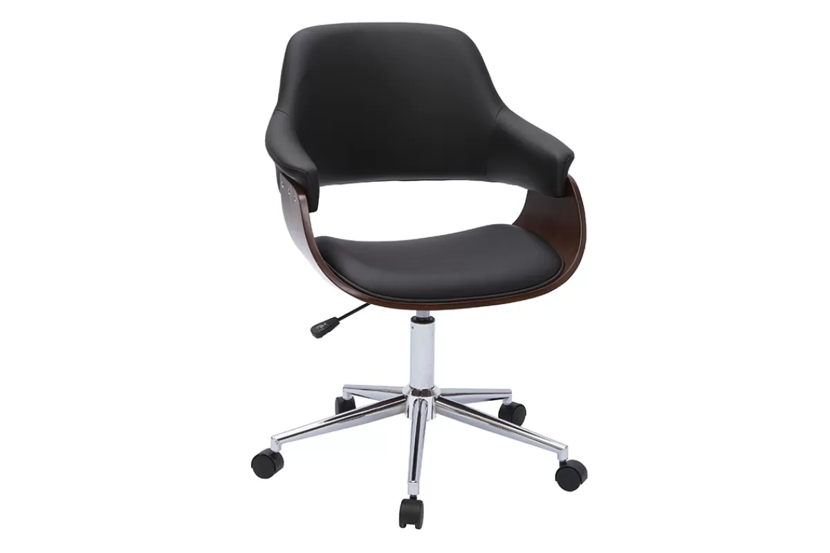 Miliboo Silla De Oficina | Sillón De Oficina A Precios Bajos-Silla de oficina moderna negra con madera oscura HANSEN
