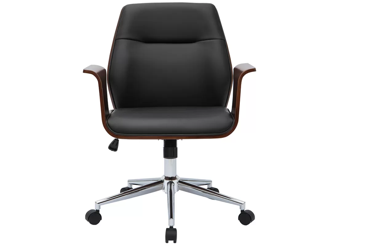 Miliboo Silla De Oficina-Silla de oficina moderna negra con madera oscura RUFIN