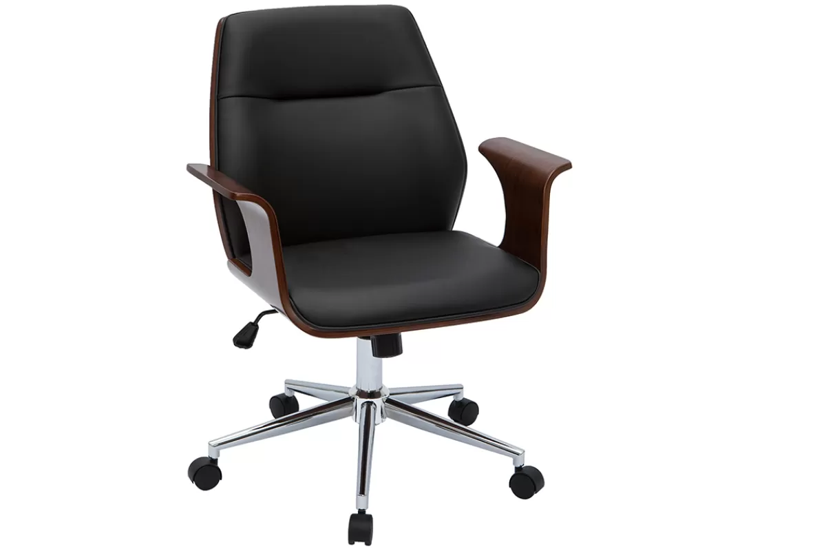 Miliboo Silla De Oficina-Silla de oficina moderna negra con madera oscura RUFIN