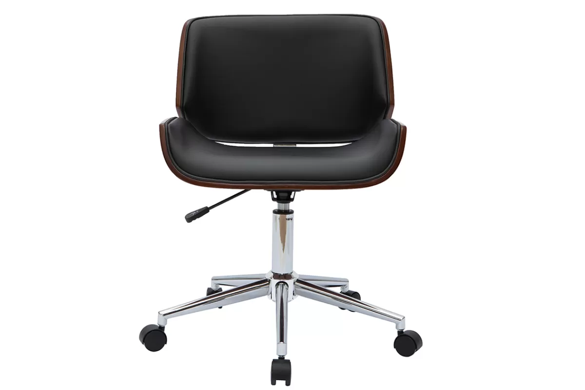 Miliboo Silla De Oficina | Sillón De Oficina A Precios Bajos-Silla de oficina negra y madera oscura RUBBENS