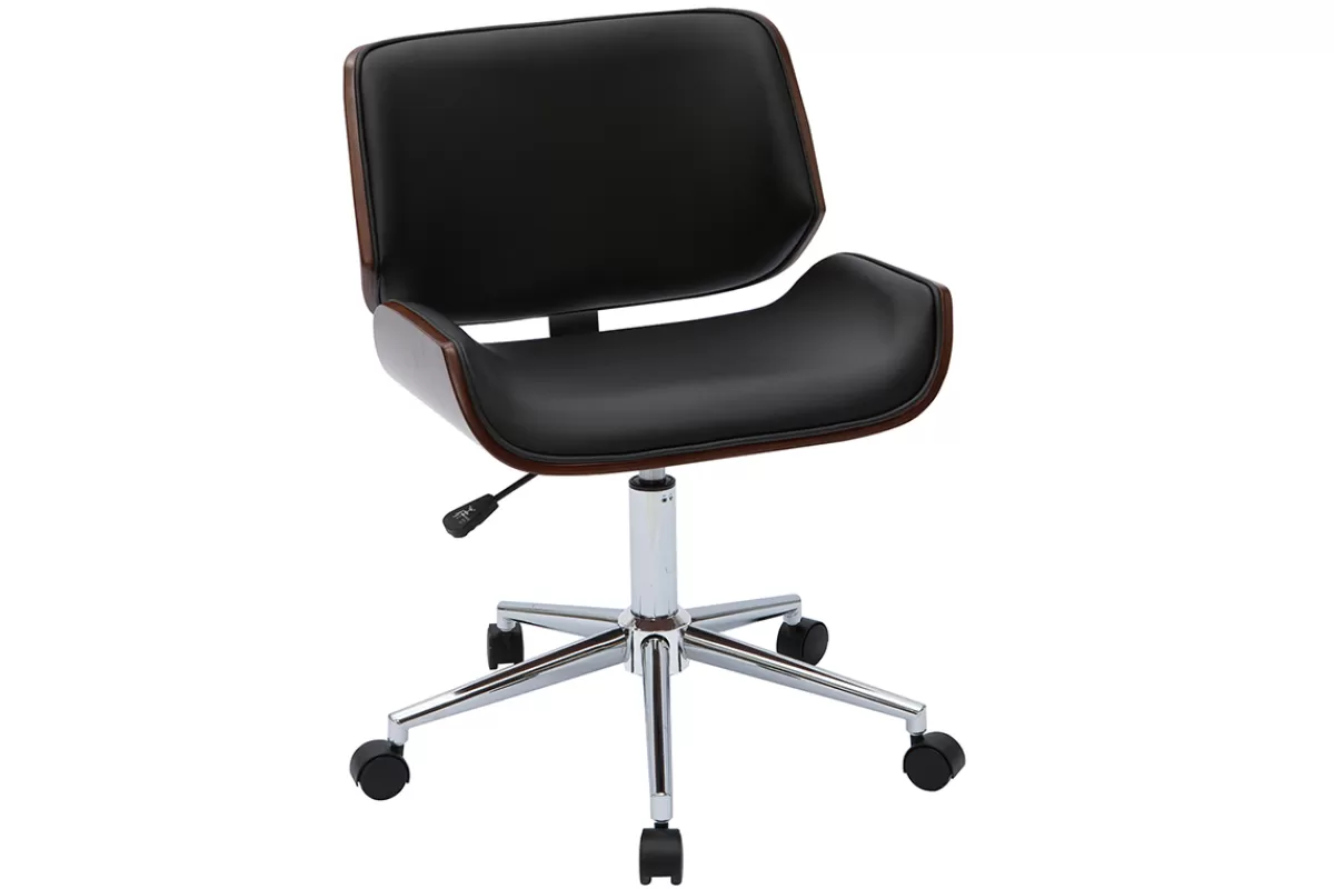 Miliboo Silla De Oficina | Sillón De Oficina A Precios Bajos-Silla de oficina negra y madera oscura RUBBENS