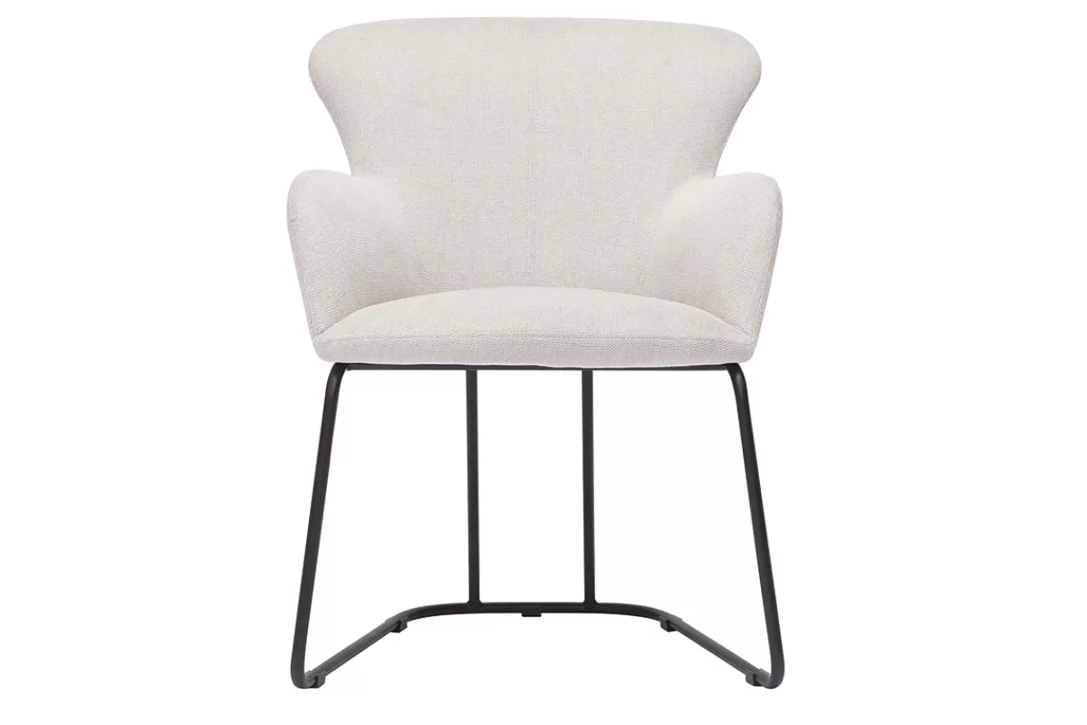 Miliboo Sillas Modernas-Silla de tejido efecto aterciopelado texturizado beige y metal negro BRITT