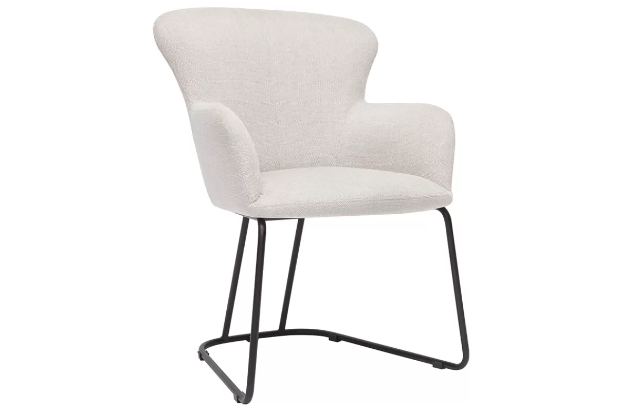 Miliboo Sillas Modernas-Silla de tejido efecto aterciopelado texturizado beige y metal negro BRITT