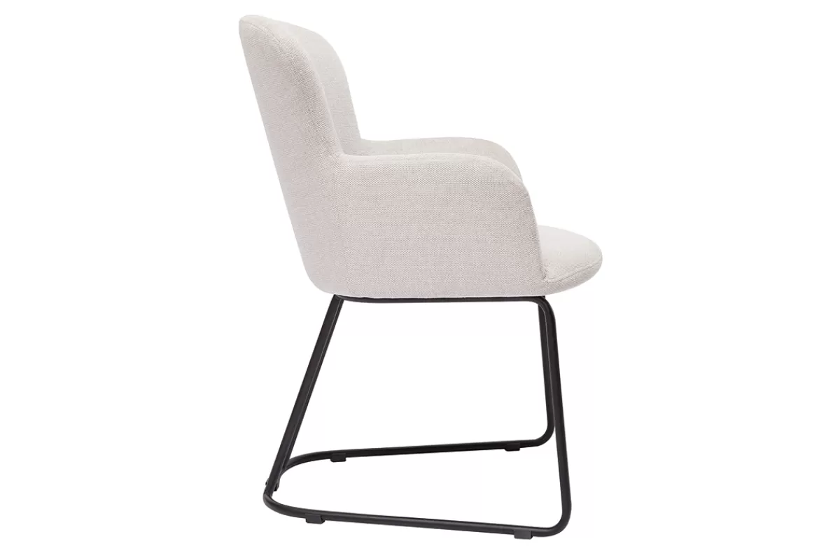 Miliboo Sillas Modernas-Silla de tejido efecto aterciopelado texturizado beige y metal negro BRITT