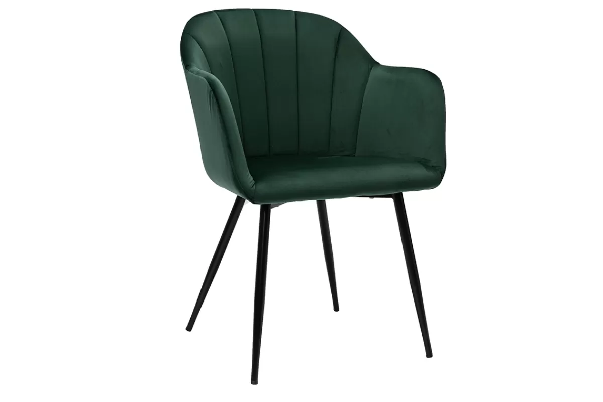 Miliboo Sillas Modernas-Silla diseño de terciopelo verde y patas de metal negro MILLY