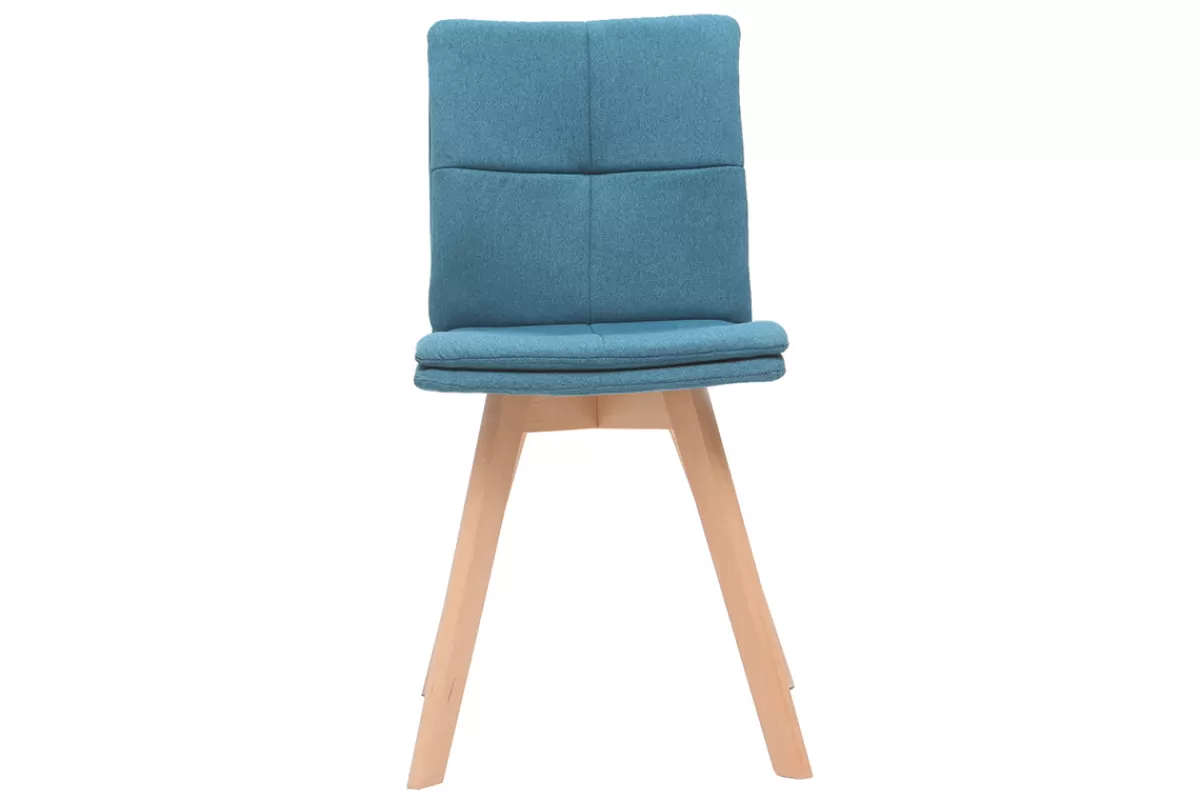Miliboo Sillas Modernas-Silla escandinava tejido azul patas madera clara lote de 2 THEA