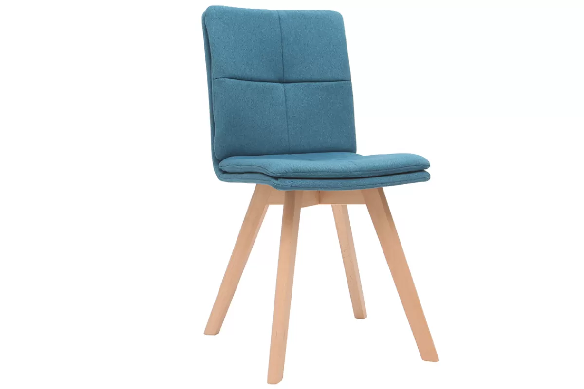 Miliboo Sillas Modernas-Silla escandinava tejido azul patas madera clara lote de 2 THEA