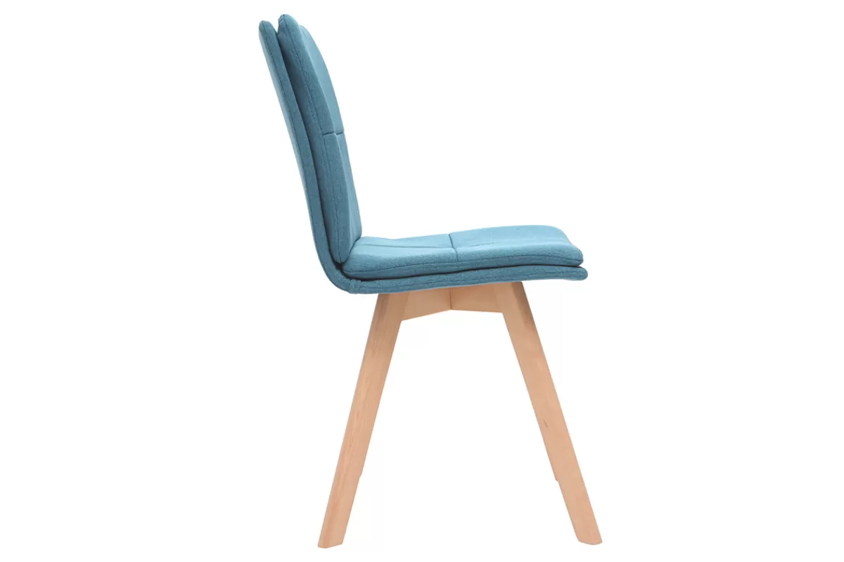 Miliboo Sillas Modernas-Silla escandinava tejido azul patas madera clara lote de 2 THEA