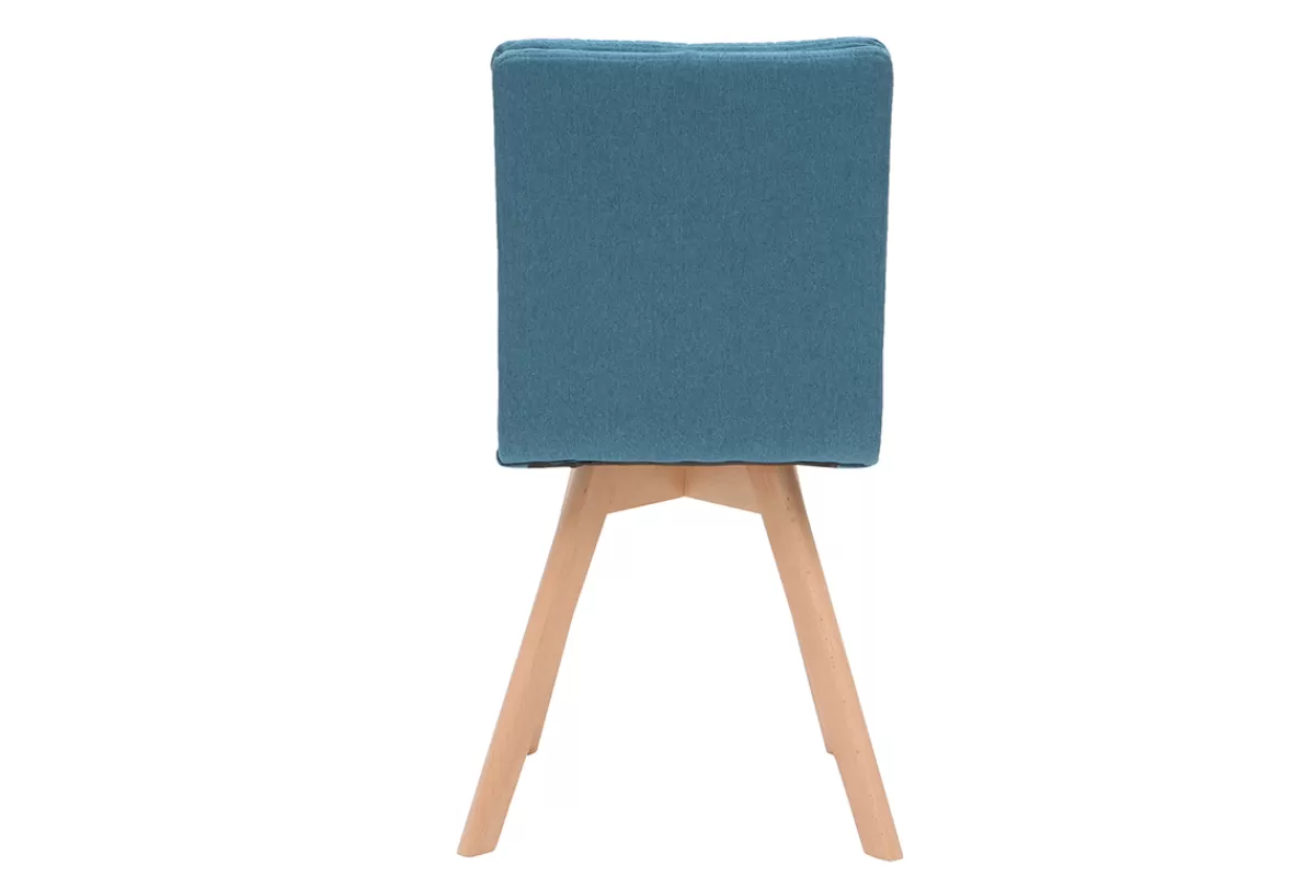 Miliboo Sillas Modernas-Silla escandinava tejido azul patas madera clara lote de 2 THEA