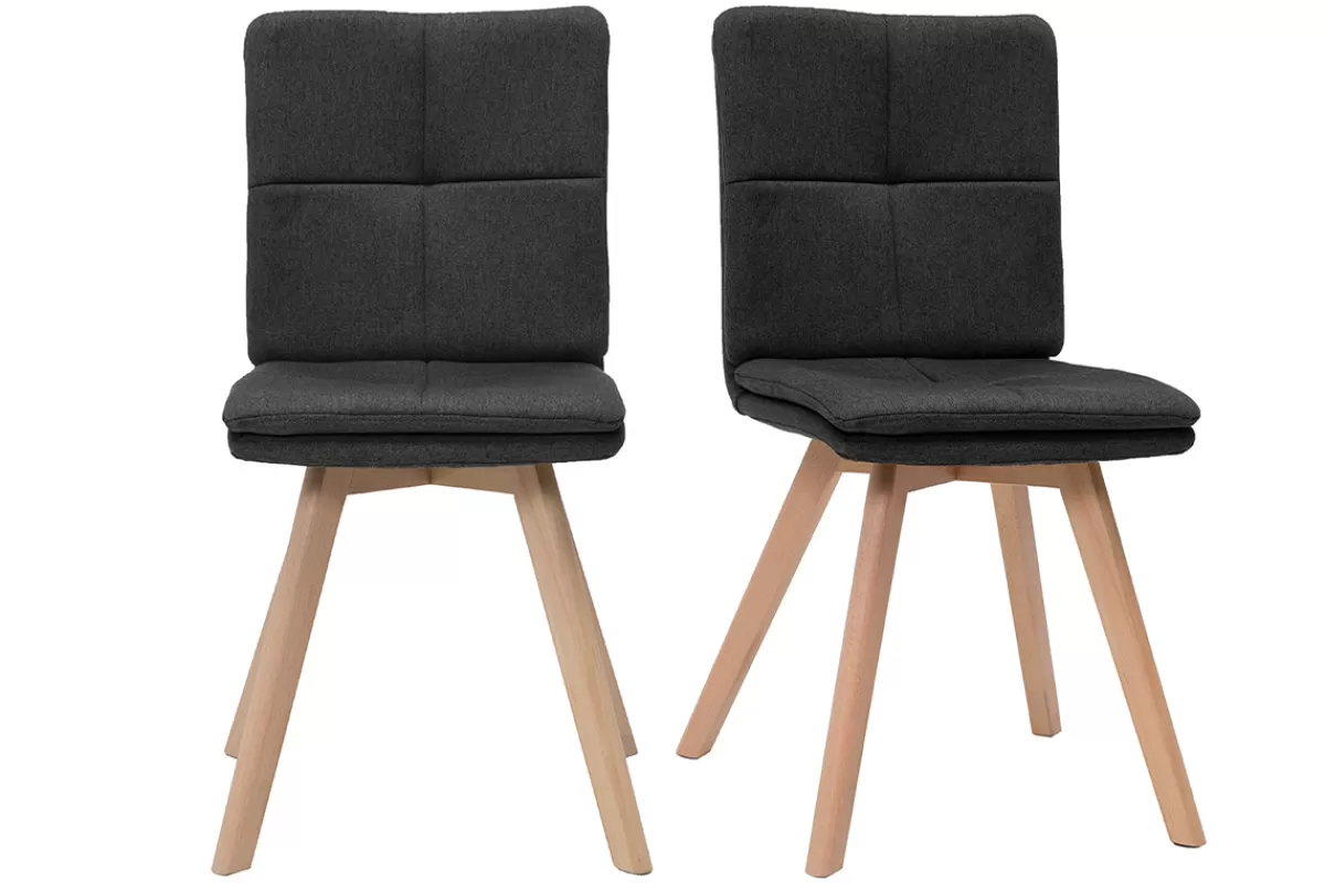 Miliboo Sillas Modernas-Silla escandinava tejido gris patas madera clara lote de 2 THEA