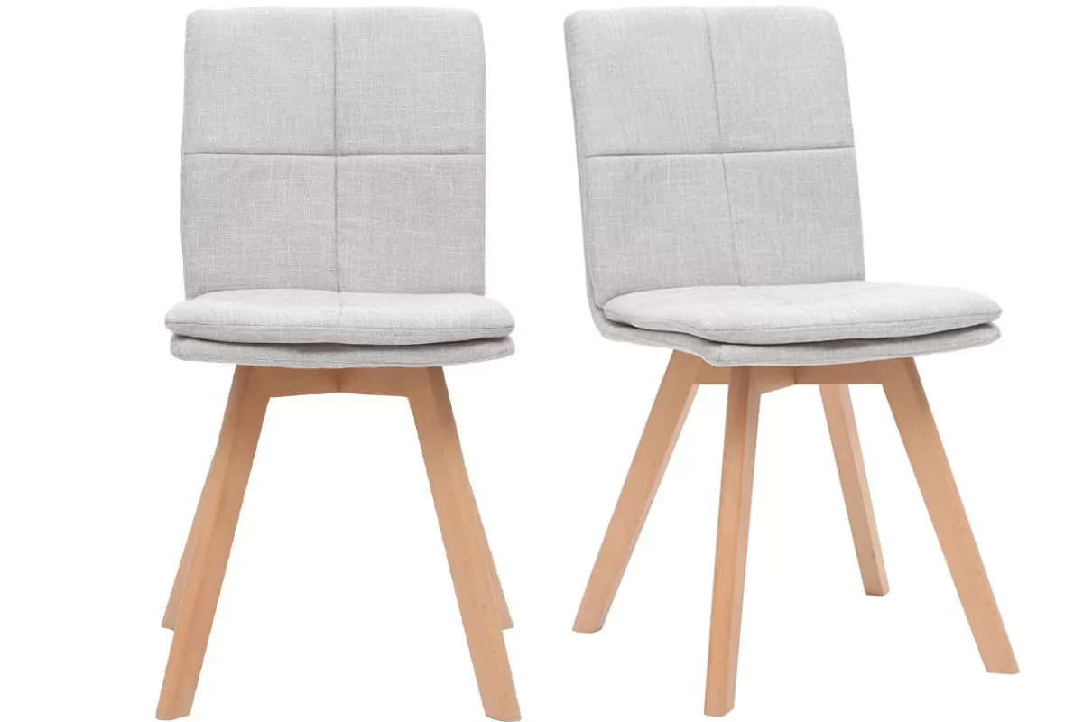 Miliboo Sillas Modernas-Silla escandinava tejido gris patas madera clara lote de 2 THEA