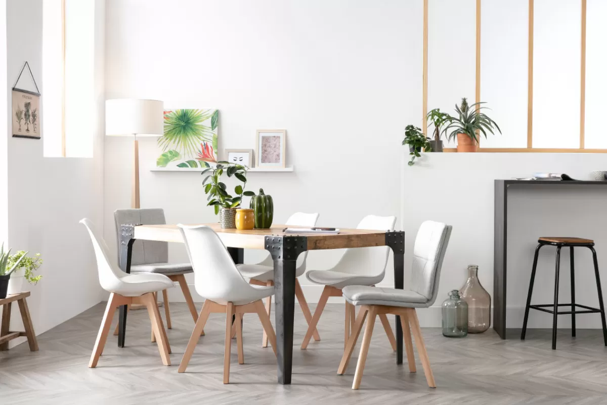 Miliboo Sillas Modernas-Silla escandinava tejido gris patas madera clara lote de 2 THEA