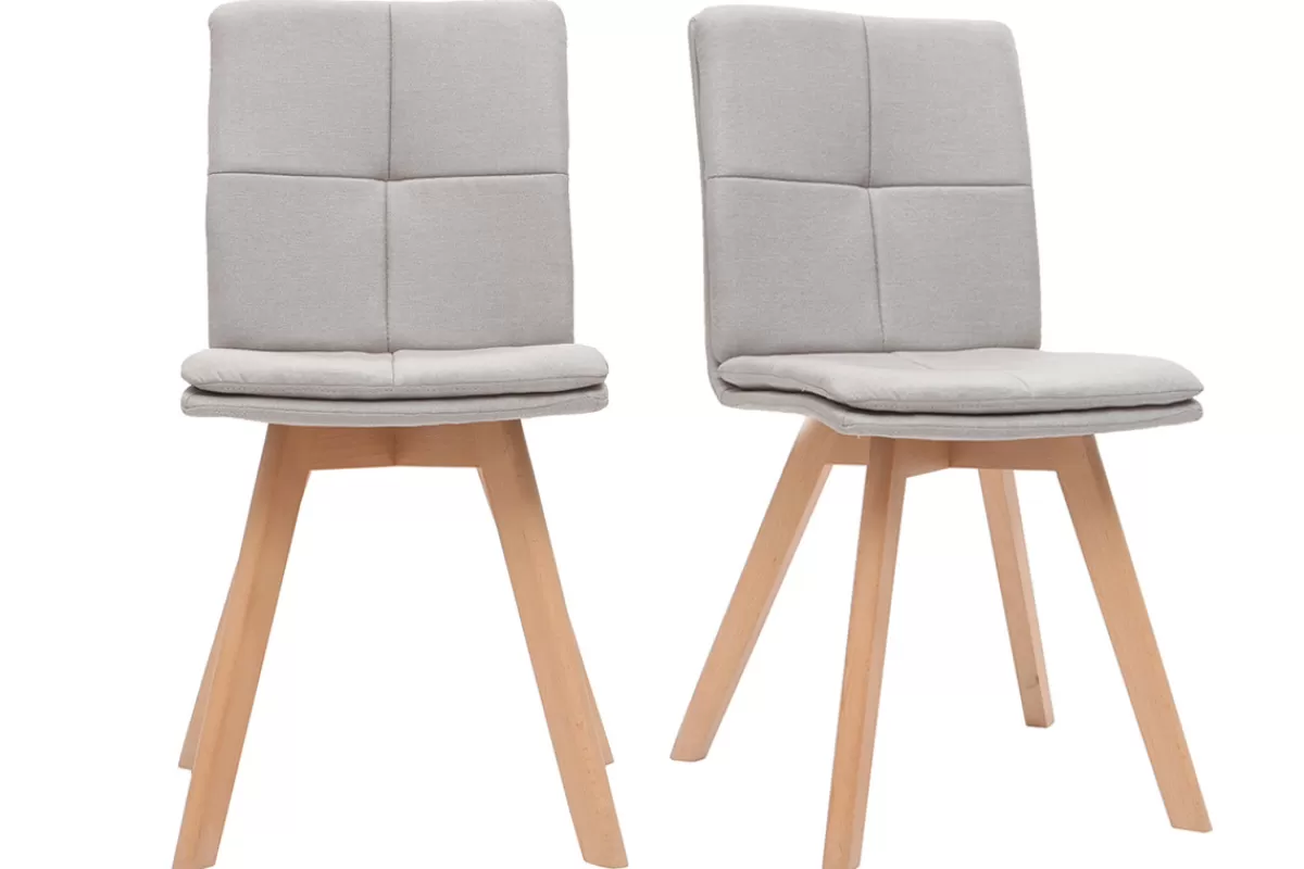 Miliboo Sillas Modernas-Silla escandinava tejido natural patas madera clara lote de 2 THEA