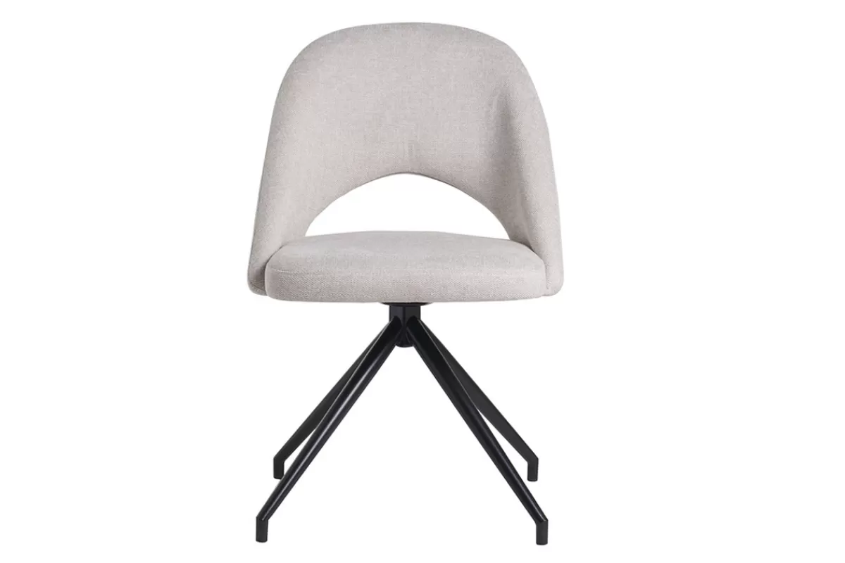Miliboo Sillas Modernas-Silla giratoria 360º de tejido efecto aterciopelado texturizado beige y metal negro COSETTE