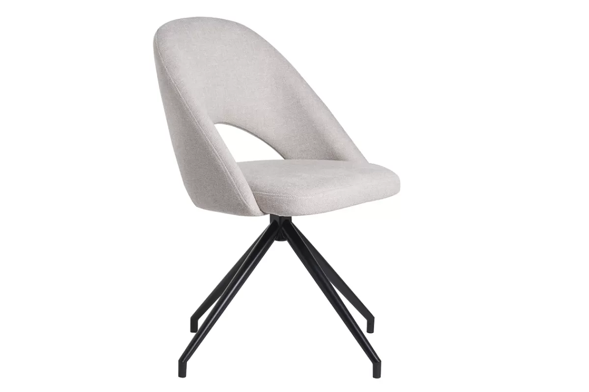 Miliboo Sillas Modernas-Silla giratoria 360º de tejido efecto aterciopelado texturizado beige y metal negro COSETTE