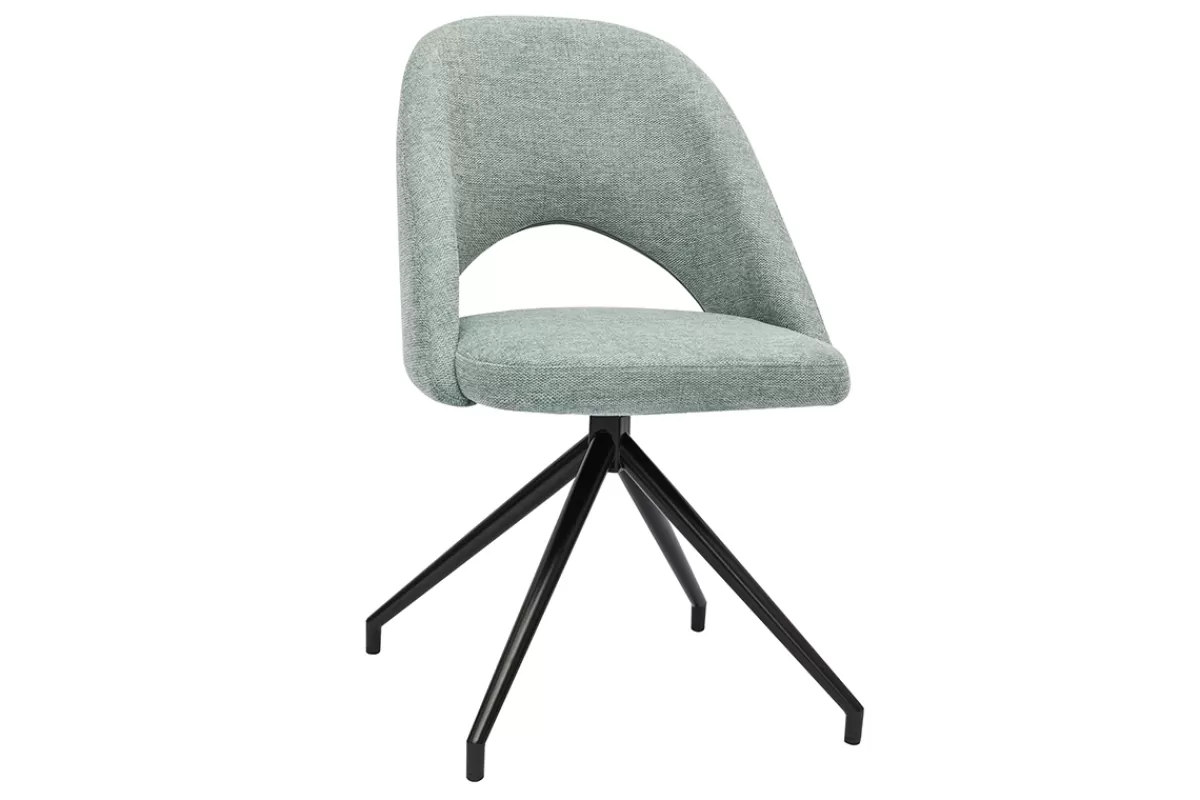 Miliboo Sillas Modernas-Silla giratoria 360º de tejido efecto aterciopelado texturizado celadón y metal negro COSETTE
