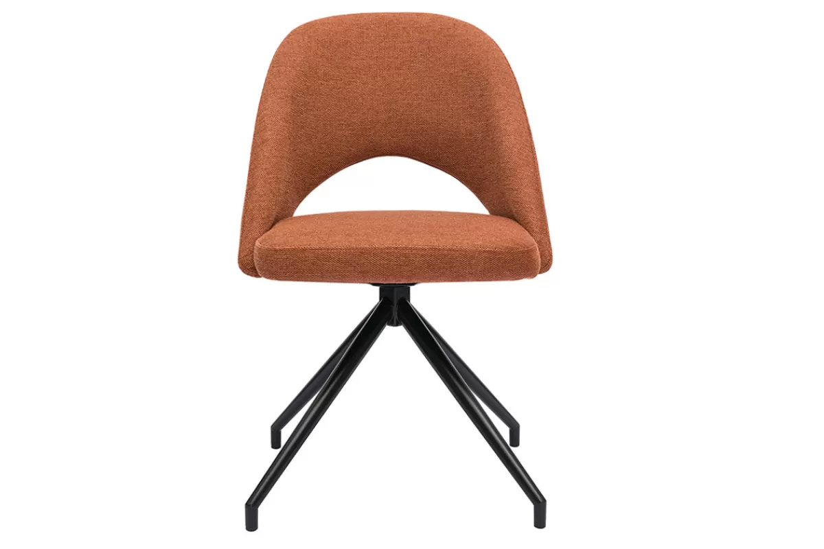 Miliboo Sillas Modernas-Silla giratoria 360º de tejido efecto aterciopelado texturizado terracota y metal negro COSETTE