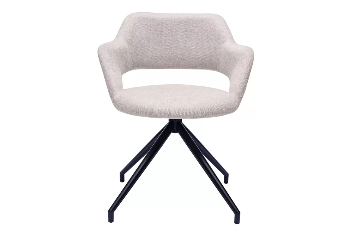 Miliboo Sillas Modernas-Silla giratoria 360° de terciopelo texturizado beige y metal negro JESSY