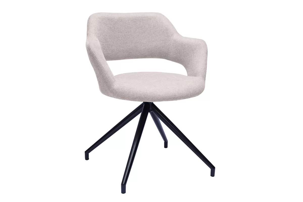 Miliboo Sillas Modernas-Silla giratoria 360° de terciopelo texturizado beige y metal negro JESSY