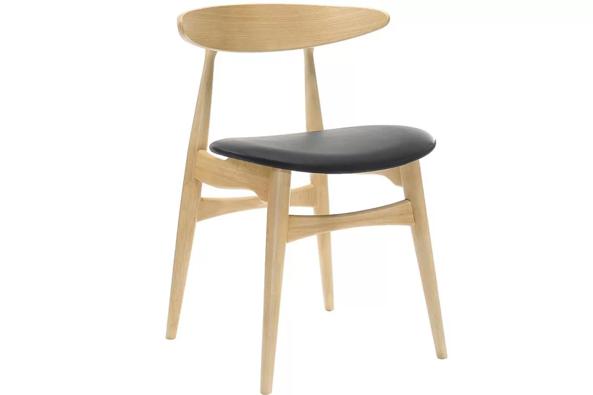 Miliboo Sillas Modernas | Sillas De Madera-Silla madera clara y PU negro escandinavo japonés (lote de 2) WALFORD